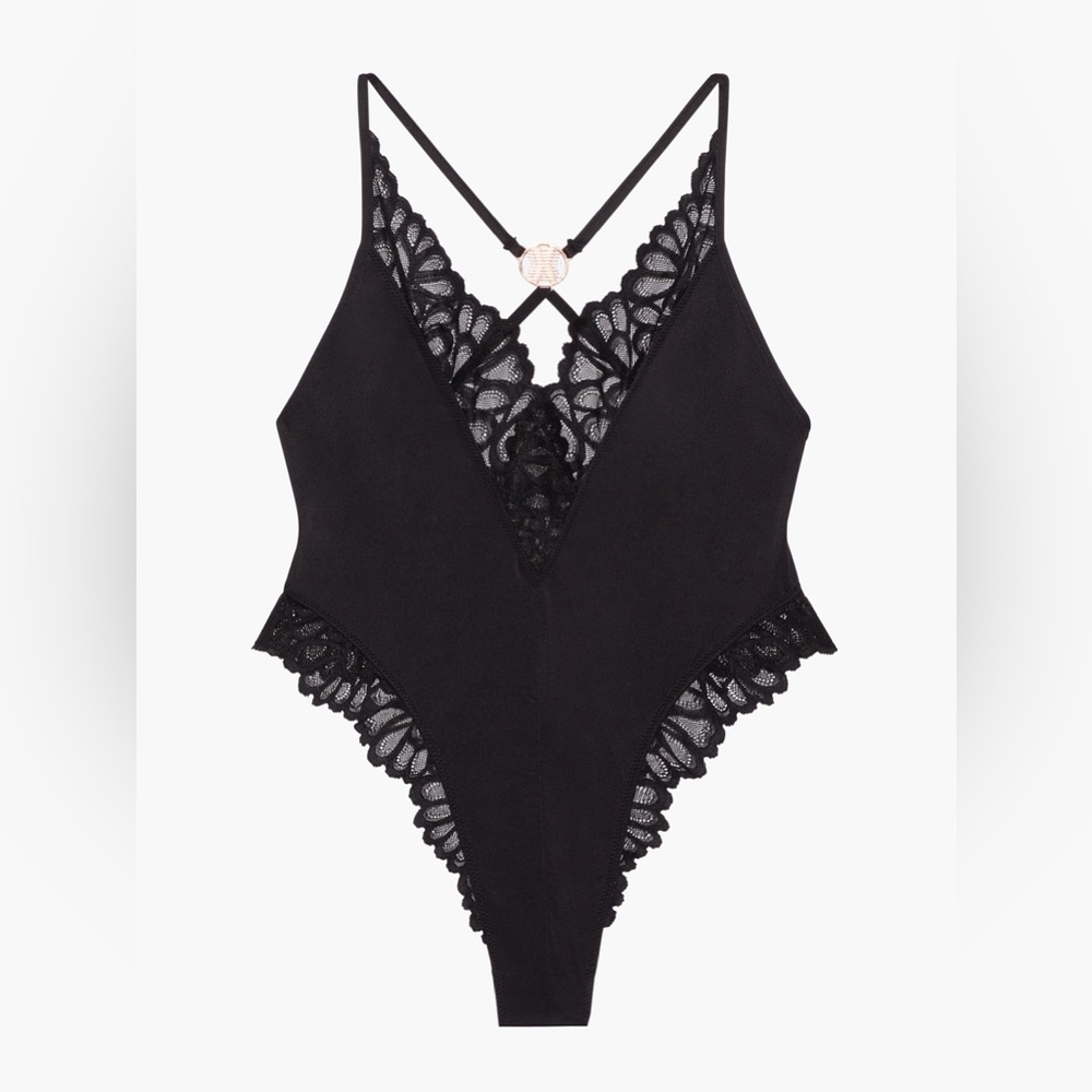 NWT Savage x Fenty Not Sorry Lace Teddy in Black Caviar